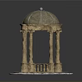 Classical Architectural Pavilion Model Featuring Dome Columns Circular Base Railing And Decorative Finial