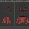 Women's Red Black Plaid Halter Top and Mesh Skirt Two Piece Outfit Clothes