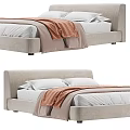 Modern Light Gray Double Bed With Upholstered Headboard White Sheets And Orange Throw Blanket 3d model