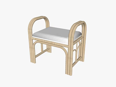 Simple Wooden Stool With Curved Armrests And Padded White Seat For Modern Home 3d model
