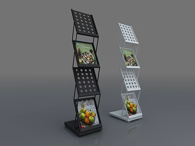 Black and White Multi Tier Display Rack With Grid Design For Magazine 3d model