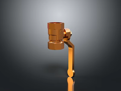Shiny Golden Brass Valve Fitting With Curved Handle For Industrial Applications 3d model