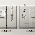 Modern Shower Head with Handheld Overhead Sprayers and Towel in Black Frame Glass Shower Enclosure
