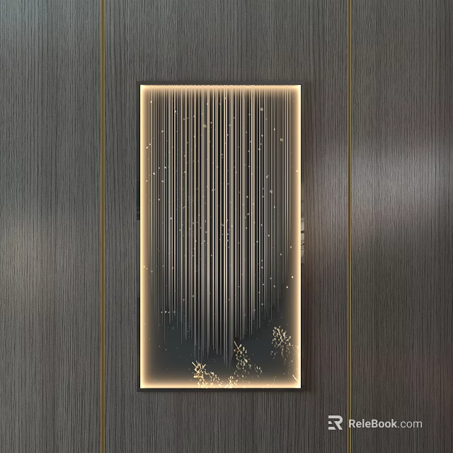 Modern Illuminated Decorative Wall Panel With Slim Lines And Gold Accents 3d model 
