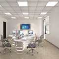 Modern Bright Office Interior With Curved Workstation Computer Monitors Windows And Ceiling Lights 3d model