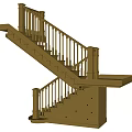 Wooden Double Flight Staircase With Handrail And Central Landing Design