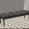 Stylish Black Wooden Bench With White Floral Fabric Seat On Checkered Rug