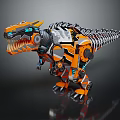 Smart Machine Mechanical Dinosaur With Orange Body Sharp Teeth And Glowing Eyes 3d model