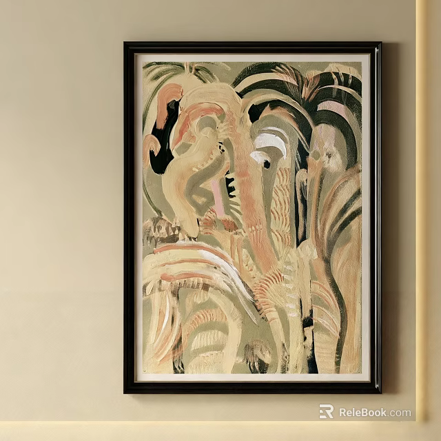 Abstract Painting With Black Frame Colorful Lines And Modern Art Style On Light Wall 3d model 