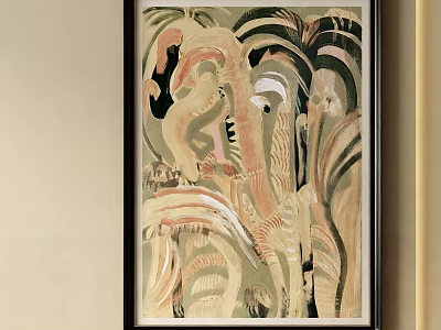 Abstract Painting With Black Frame Colorful Lines And Modern Art Style On Light Wall 3d model