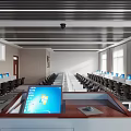 School Computer Classroom Featuring Arranged Computer Desks Student Workstations And Front Teaching Platform 3d model