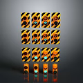 Yellow And Black Striped Traffic Lights Arranged In Rows With Individual Bottom Units