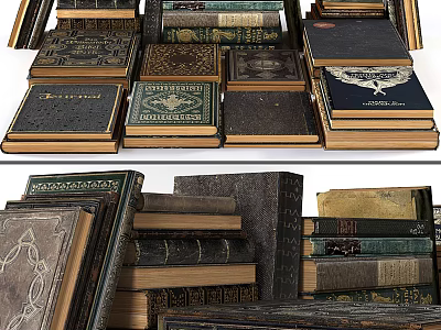 Vintage Books Stacked With Various Classic Covers And Old Retro Designs Collection 3d model