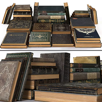 Vintage Books Stacked With Various Classic Covers And Old Retro Designs Collection 3d model