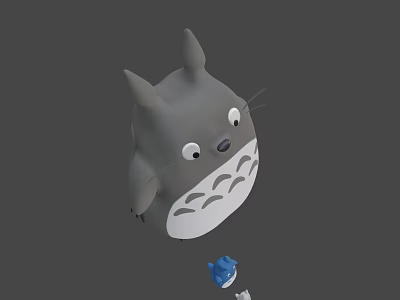 Gray Totoro Character With Pointed Ears White Belly And Small Blue Figure 3d model