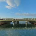Modern Bridge Over Calm Water With Cars Driving And Blue Sky Background