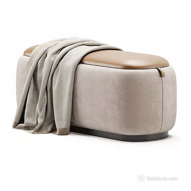 Beige Padded Massage Chair With Brown Leather Accent And Gray Blanket On Top 3d model 