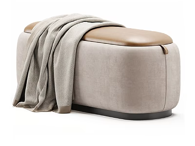 Beige Padded Massage Chair With Brown Leather Accent And Gray Blanket On Top 3d model