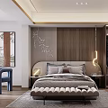 Modern Bedroom Interior With Wooden Accent Wall Bedside Lamp Built-in Wardrobe And Accent Chair