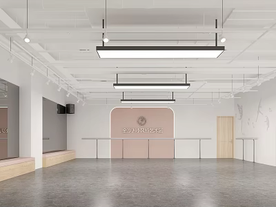 Modern Dance Studio Shopping Mall Store With Bright Interior Mirrors Ballet Barres And Wooden Floors 3d model