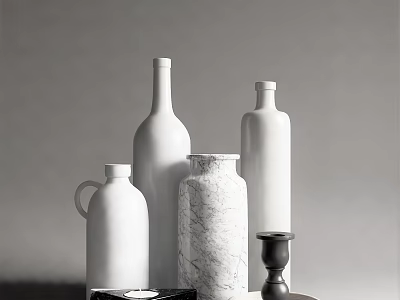 White Ceramic Vases and Jars in Various Shapes for Decorative Home Interior 3d model