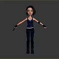 3D Female Character Model Wearing Blue Vest Black Pants Holding Gun With Black Gloves
