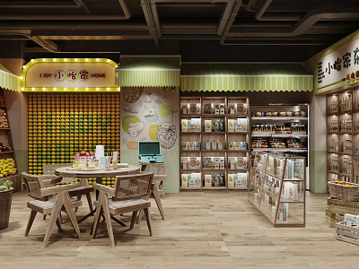 Cozy Supermarket Department Store With Shelves Various Products And Customer Seating Area 3d model