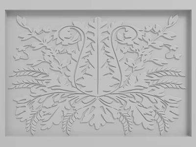 White Background Wall With Intricate Symmetrical Relief Leaf And Scroll Patterns 3d model
