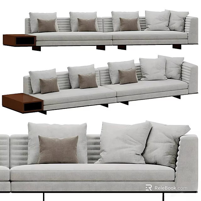 Modern Light Gray Fabric Sectional Sofa With Multiple Decorative Cushions And Side Table 3d model