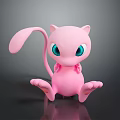Pink Cat Like Creature With Big Blue Eyes Long Tail Sitting On Black Reflective Surface
