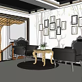 Elegant Beauty Salon Interior With Picture Frames Deer Silhouette Tree Patterns Marble Reception Counter And Chandelier