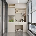 Beige Pet Area With Cat Bed Tree Fish Tank And Window City View