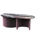 Modern Functional Desk With Curved Design And Patterned Marble Surface Purple Support Legs 3d model