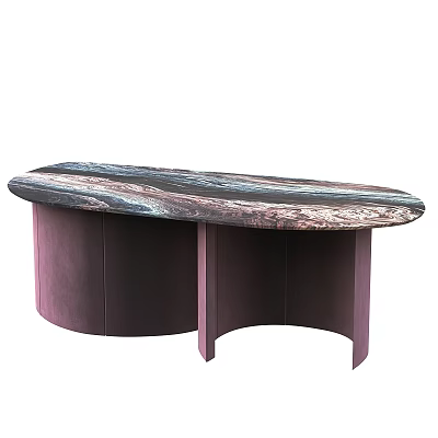 Modern Functional Desk With Curved Design And Patterned Marble Surface Purple Support Legs 3d model