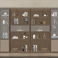 Modern Wooden Bookcase With Glass Doors Open Shelves Books Decorative Items And Storage Boxes