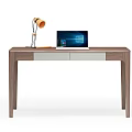 Wooden Desk with White Drawer Laptop and Orange Table Lamp Modern Home Office