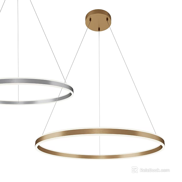 Modern Hanging Pendant Light With Circular Gold And Silver Rings Design 3d model