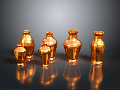 Artistic Sculpted Copper Vases With Intricate Carvings In Various Sizes 3d model