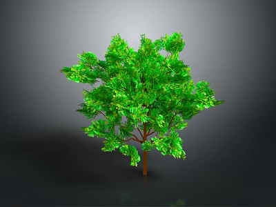Lush Green Tree With Brown Trunk And Dense Foliage On Gray Background 3d model