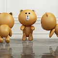 Cute Brown Bear Plush Toys in Different Poses Standing Against White Wall and Gray Floor