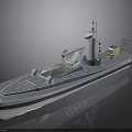 Modern Gray Blue Work Boat with White Tower Yellow Storage Box and Deck Equipment