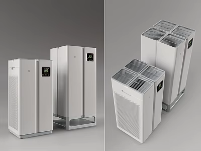 White Household Air Purifiers With Sleek Design Display Screen And Multiple Sizes 3d model