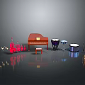 Assorted Musical Instruments Including Piano Drums Violin Trumpets And Reflections