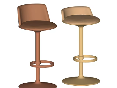 Modern Bar Stools In Brown And Beige With Round Base And Footrest 3d model