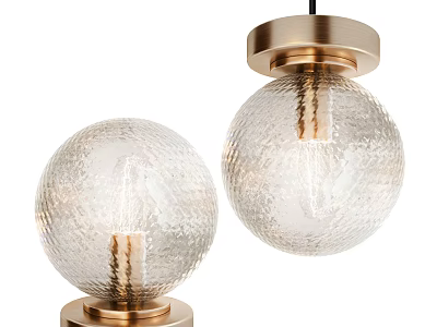 Spherical Textured Glass Pendant Lights With Brass Base And Illuminated Bulb Design 3d model