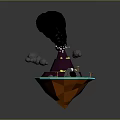 Volcanic Terrain With Erupting Black Smoke Lava Flow And Floating Rocks