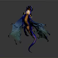 Blue And Yellow Mythical Dragon With Fantasy Rider And Decorative Wings