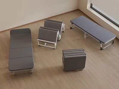 Gray Folding Beds With Metal Frames On Wooden Floor In Room With Window Blinds 3d model