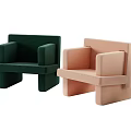 Two Green And Pink Modern Minimalist Single Sofas With Simple Design 3d model