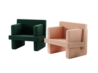 Two Green And Pink Modern Minimalist Single Sofas With Simple Design 3d model